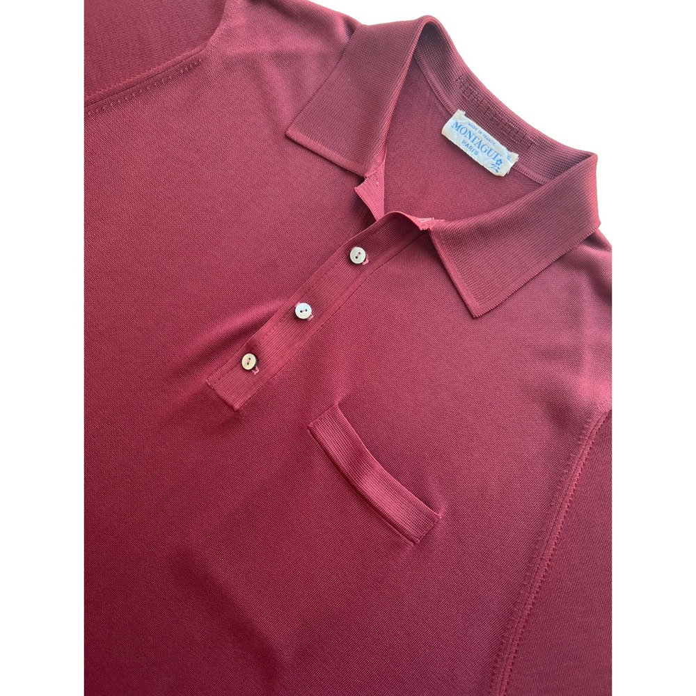 Montagut Paris Shirt Polo Mens 5 Burgundy Red Made in France Designer Luxury